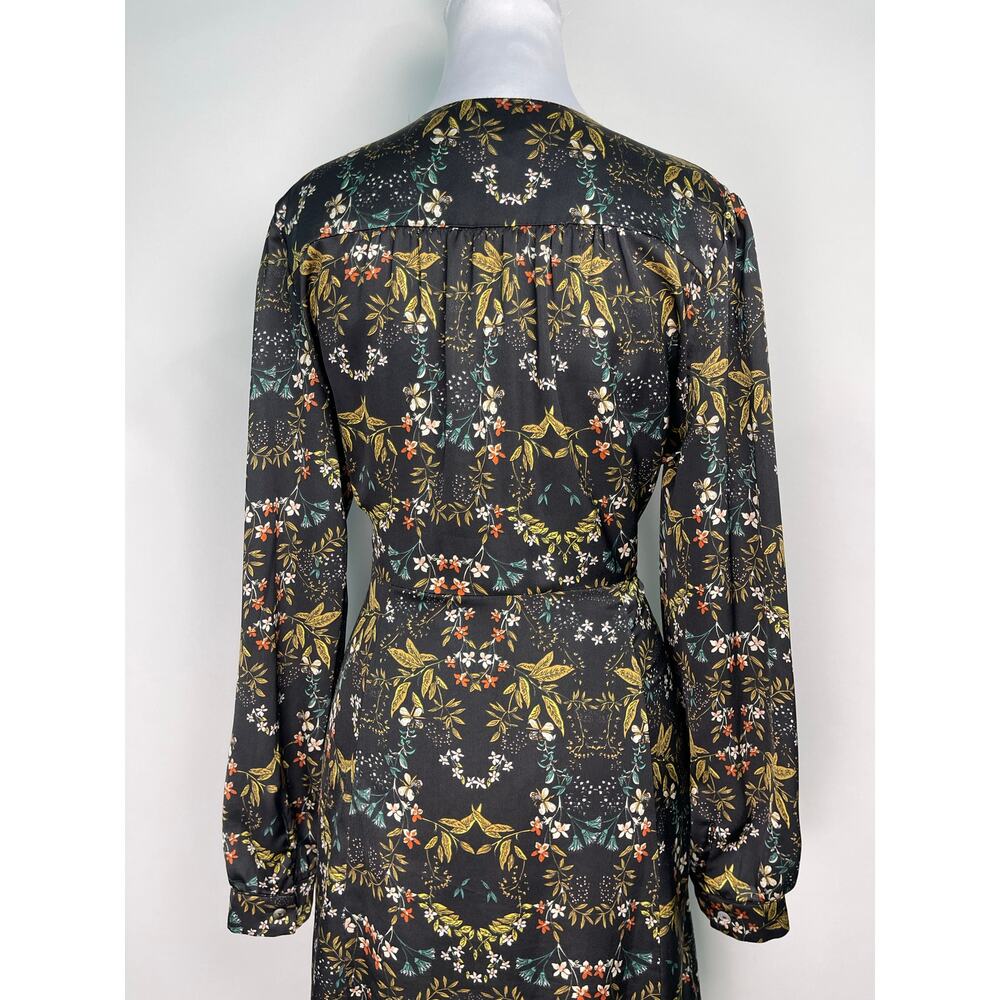Mo:Vint Black Floral Long Sleeve Dress Size Medium Elegant & Feminine - Picture 5 of 11